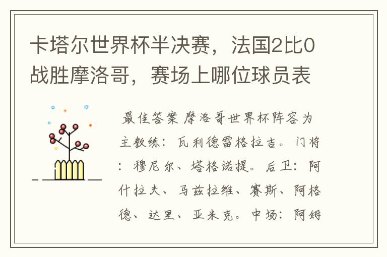 卡塔尔世界杯半决赛,法国2比0战胜摩洛哥,赛场上哪位球员表现最亮眼?