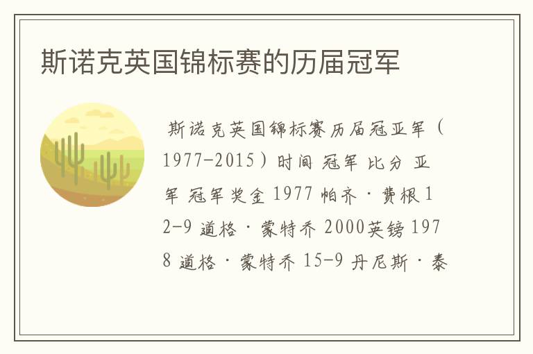 斯诺克英国锦标赛的历届冠军