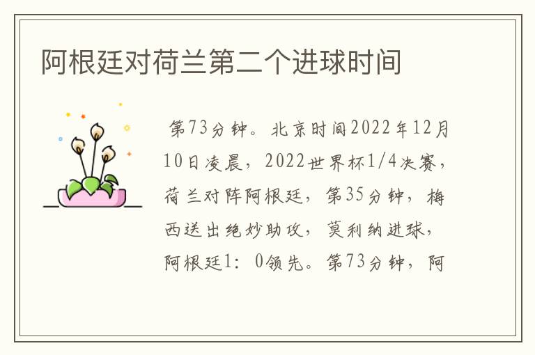 阿根廷对荷兰第二个进球时间