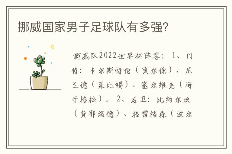 挪威国家男子足球队有多强？