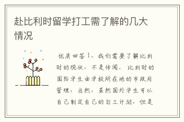 赴比利时留学打工需了解的几大情况