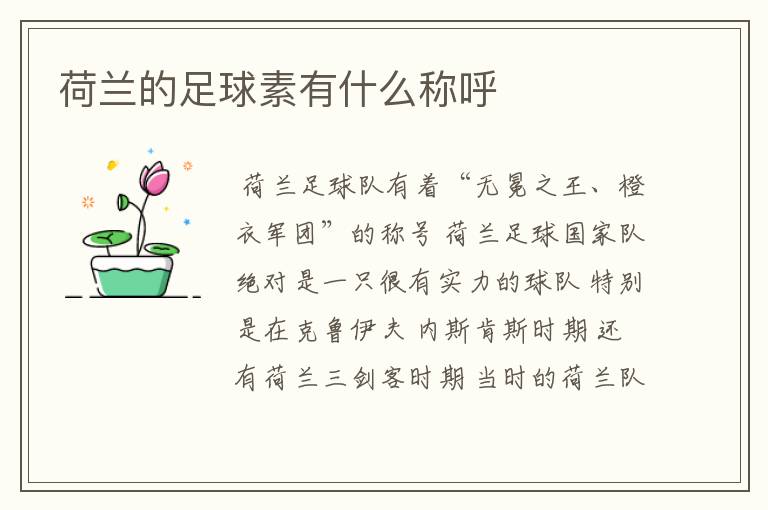 荷兰的足球素有什么称呼