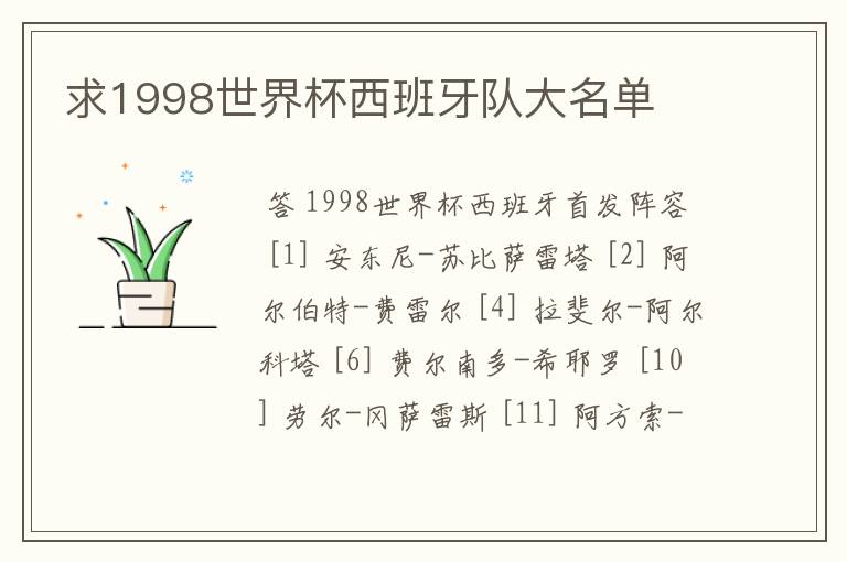 求1998世界杯西班牙队大名单