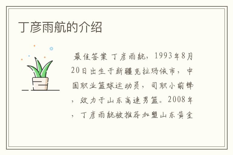 丁彦雨航的介绍
