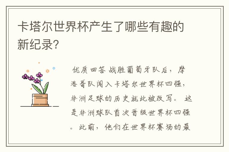 卡塔尔世界杯产生了哪些有趣的新纪录?