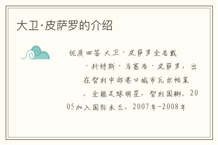 大卫·皮萨罗的介绍