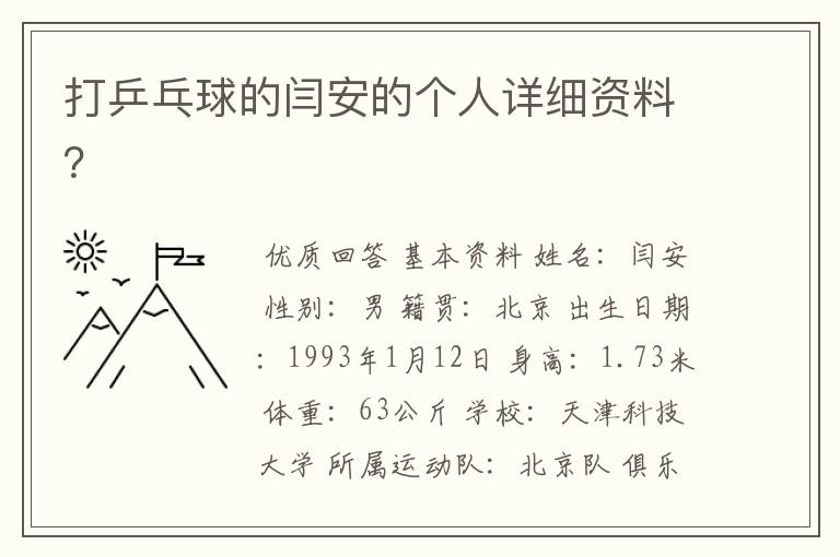 打乒乓球的闫安的个人详细资料?