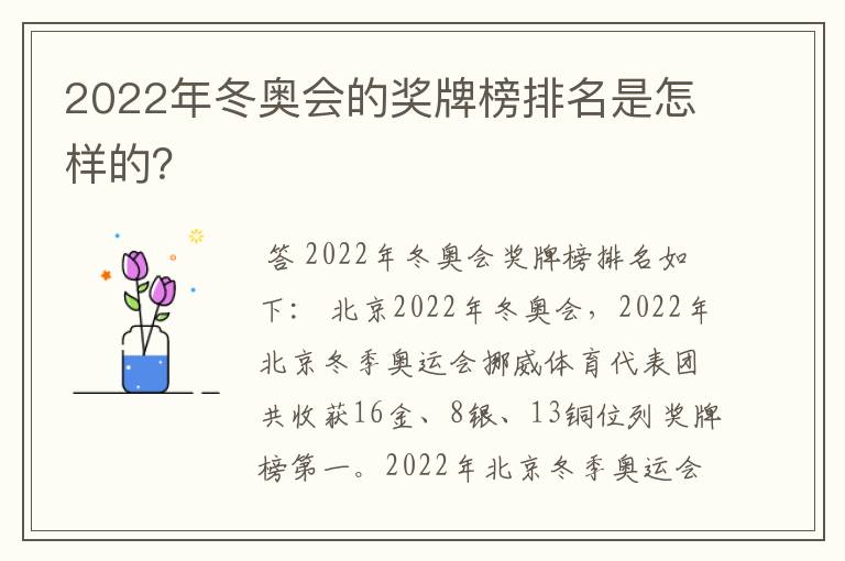 2022年冬奥会的奖牌榜排名是怎样的?