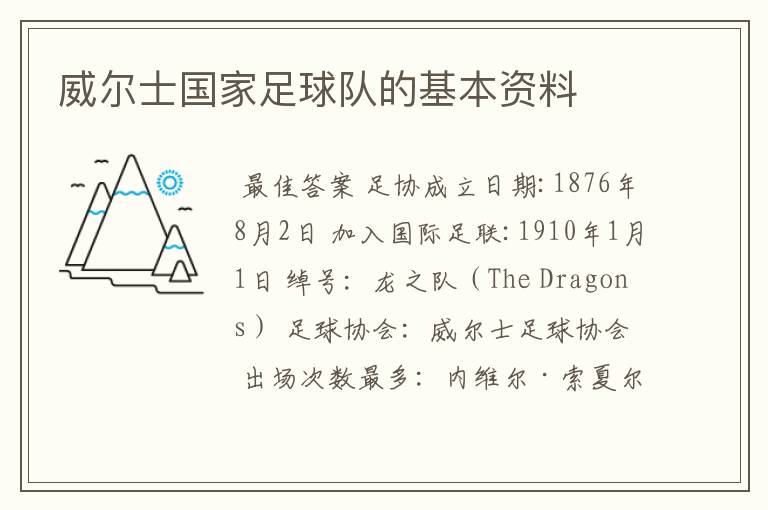 威尔士国家足球队的基本资料