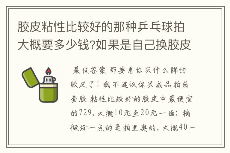 胶皮粘性比较好的那种乒乓球拍大概要多少钱?如果是自己换胶皮,那胶皮贵不?