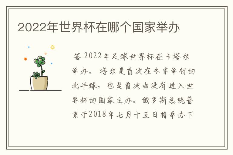 2022年世界杯在哪个国家举办
