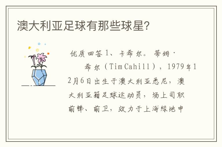 澳大利亚足球有那些球星?