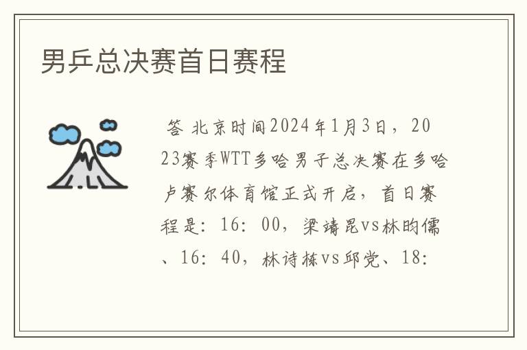 男乒总决赛首日赛程