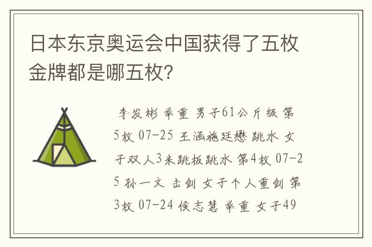 日本东京奥运会中国获得了五枚金牌都是哪五枚?
