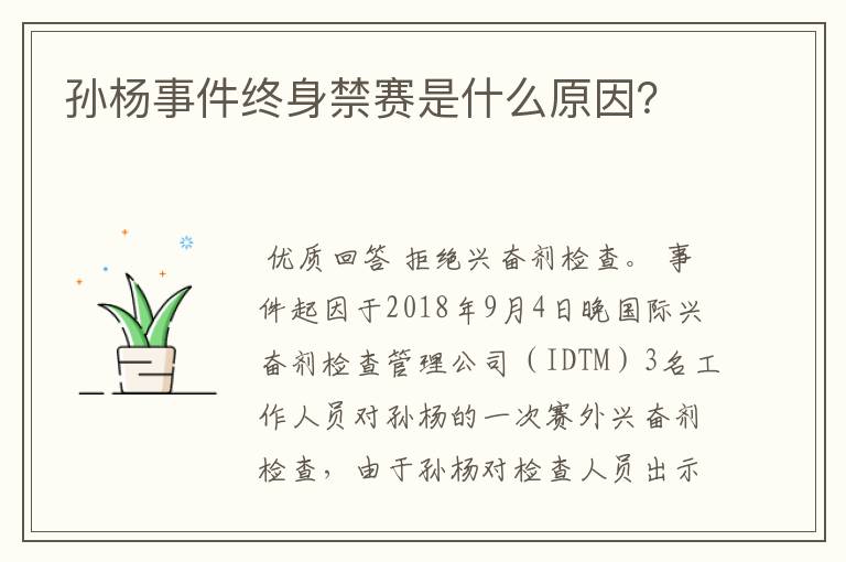 孙杨事件终身禁赛是什么原因?