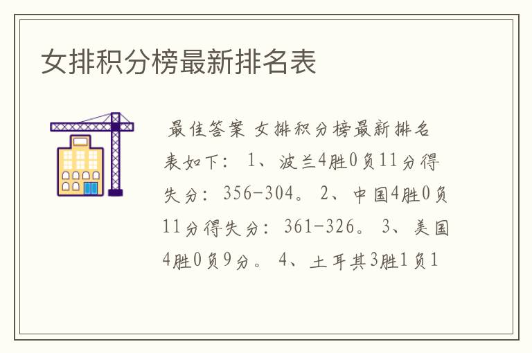 女排积分榜最新排名表