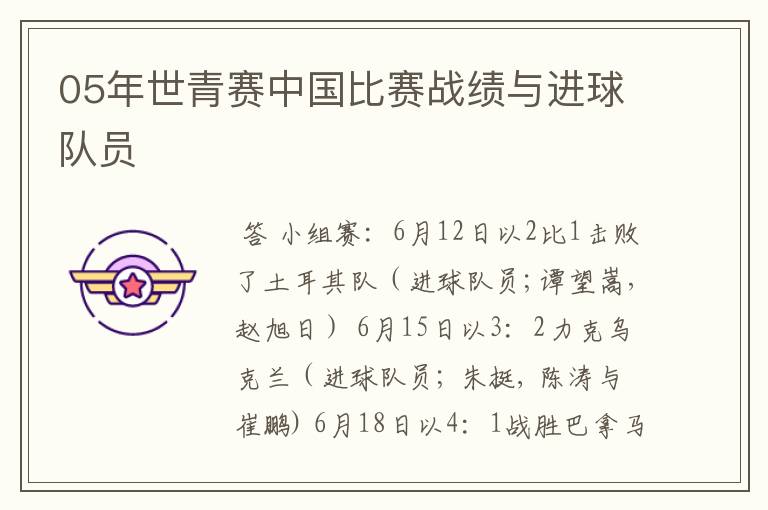 05年世青赛中国比赛战绩与进球队员