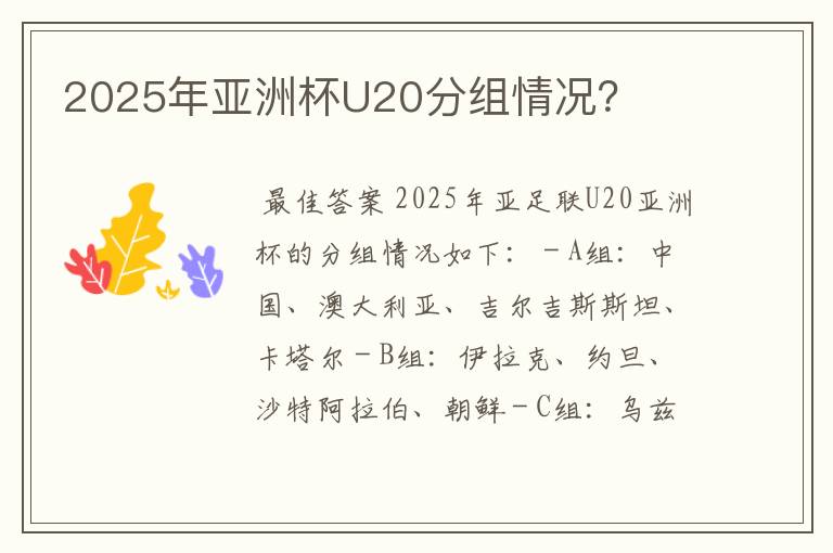 2025年亚洲杯U20分组情况?