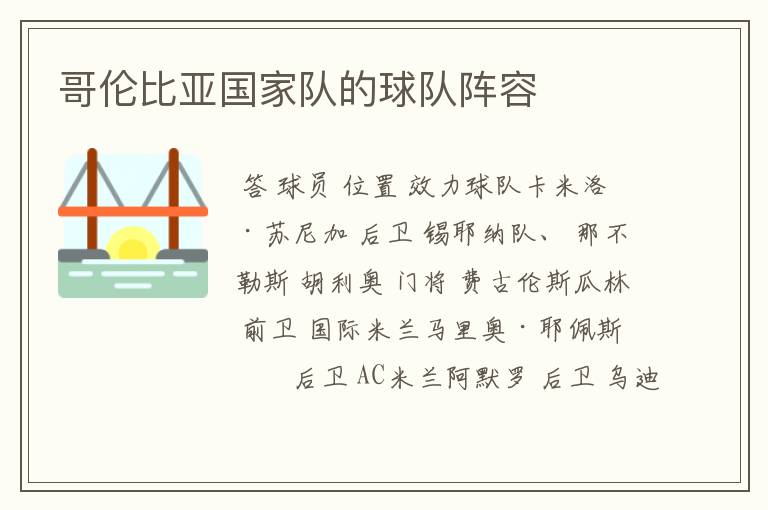 哥伦比亚国家队的球队阵容