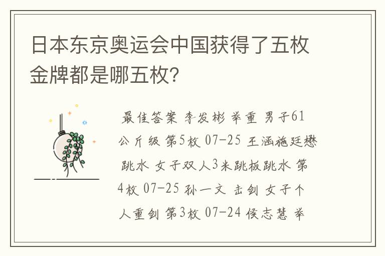 日本东京奥运会中国获得了五枚金牌都是哪五枚?