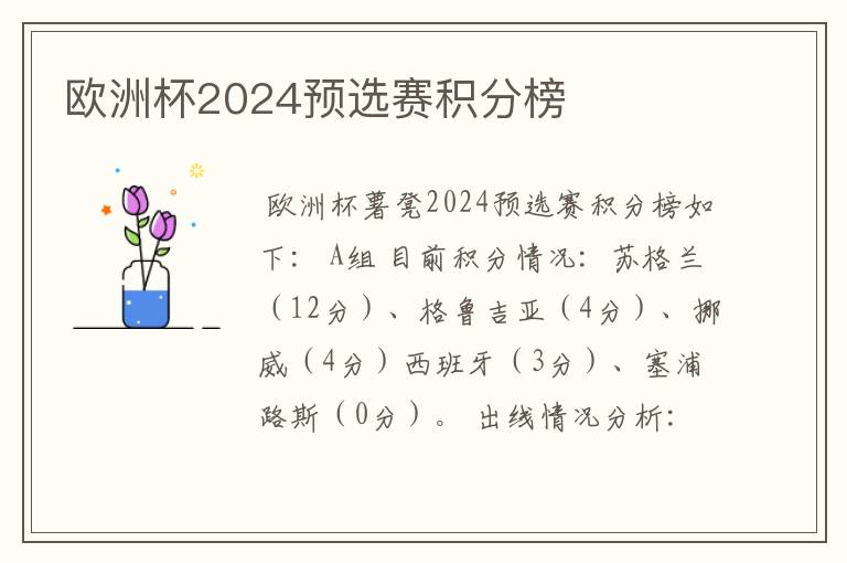 欧洲杯2024预选赛积分榜