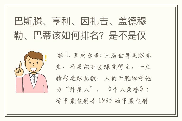巴斯滕、亨利、因扎吉、盖德穆勒、巴蒂该如何排名?是不是仅次于罗纳尔多的超级射手