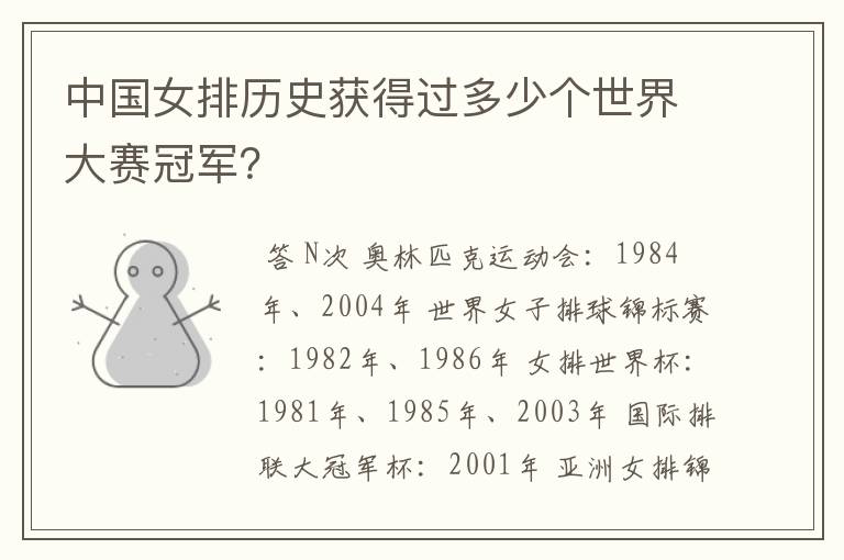 中国女排历史获得过多少个世界大赛冠军?