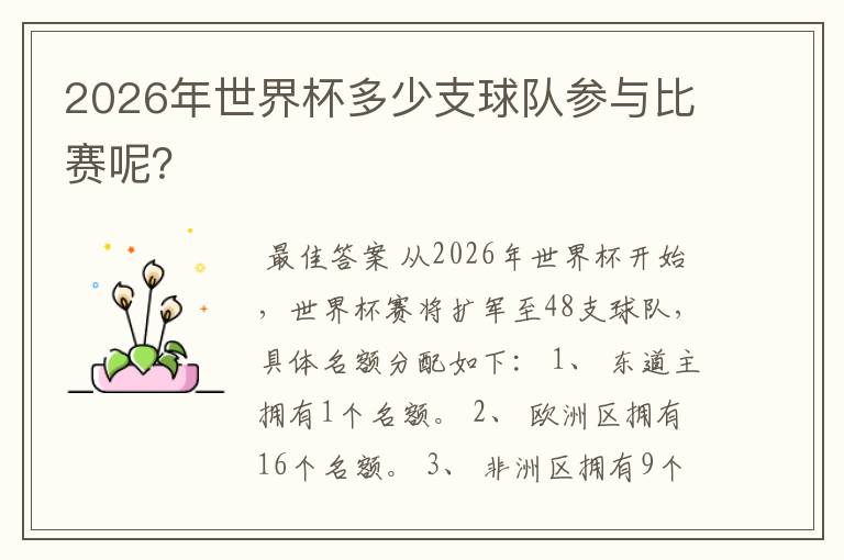 2026年世界杯多少支球队参与比赛呢?
