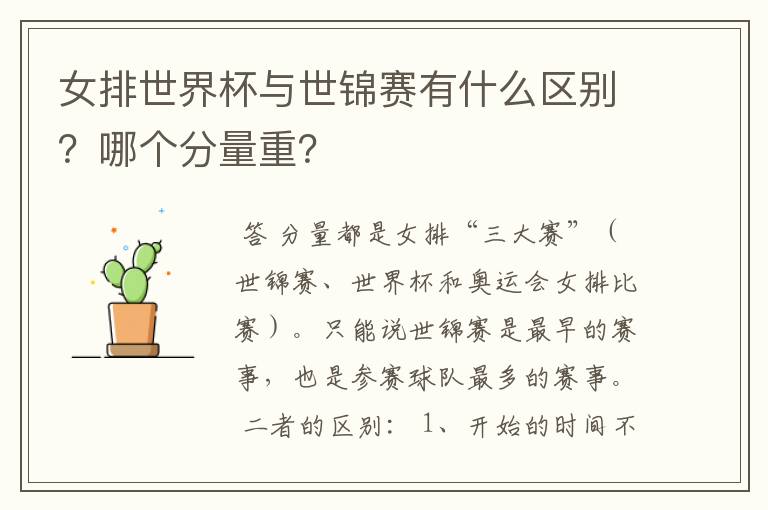 女排世界杯与世锦赛有什么区别?哪个分量重?
