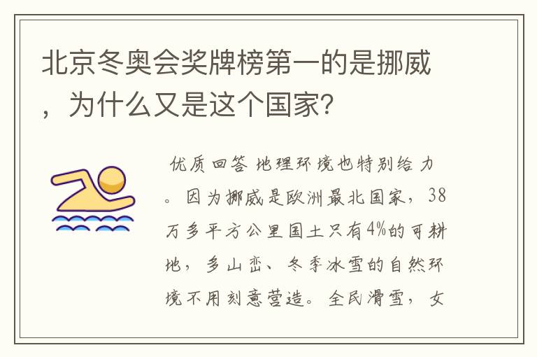 北京冬奥会奖牌榜第一的是挪威,为什么又是这个国家?