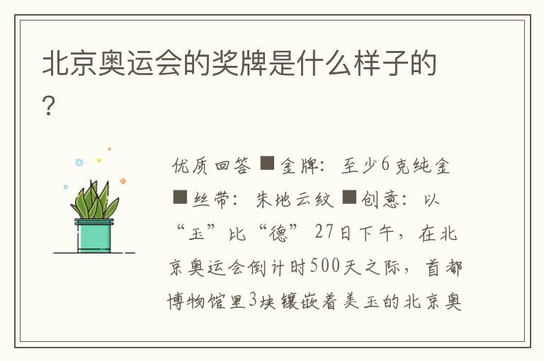 北京奥运会的奖牌是什么样子的?