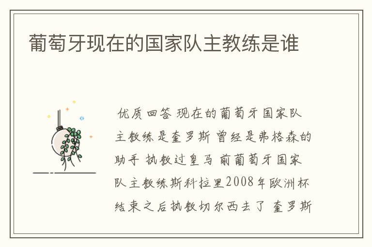 葡萄牙现在的国家队主教练是谁
