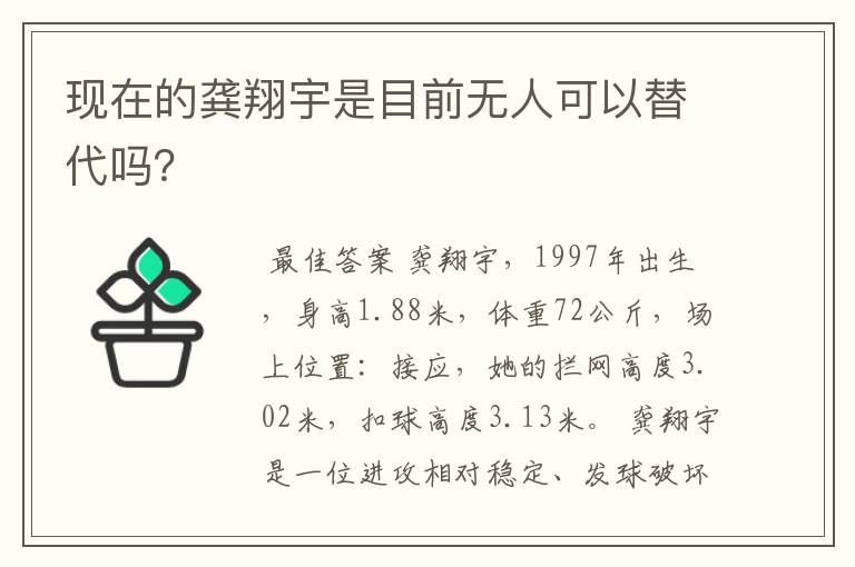 现在的龚翔宇是目前无人可以替代吗?