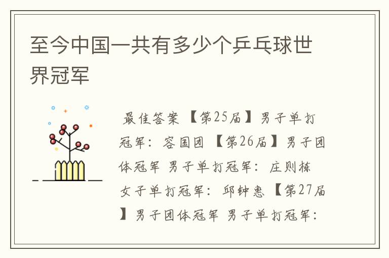 至今中国一共有多少个乒乓球世界冠军