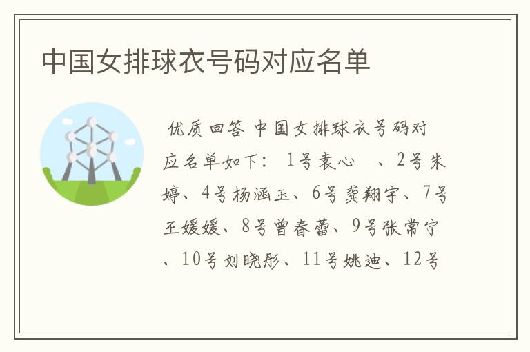 中国女排球衣号码对应名单