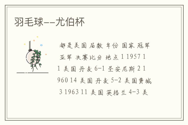 羽毛球--尤伯杯