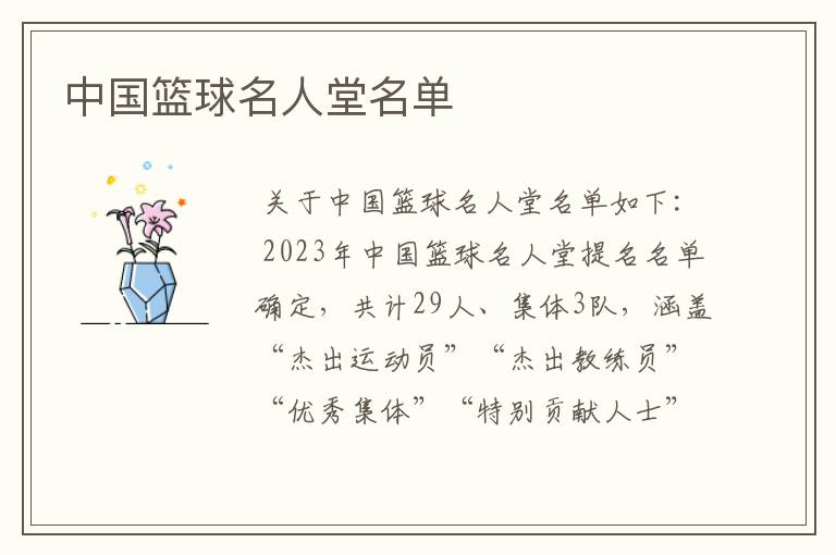 中国篮球名人堂名单