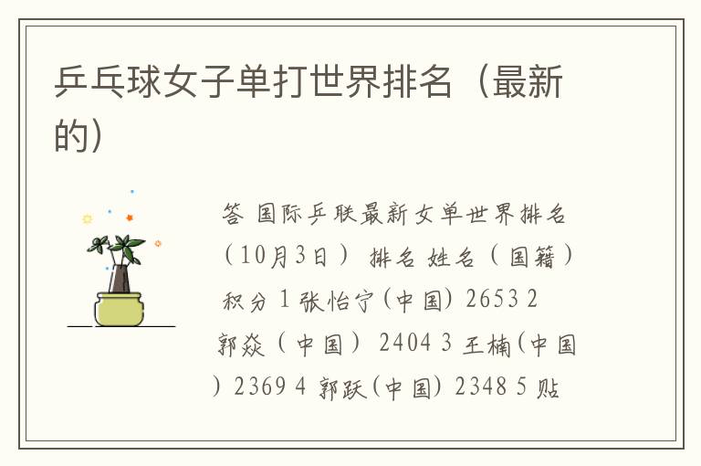 乒乓球女子单打世界排名(最新的)