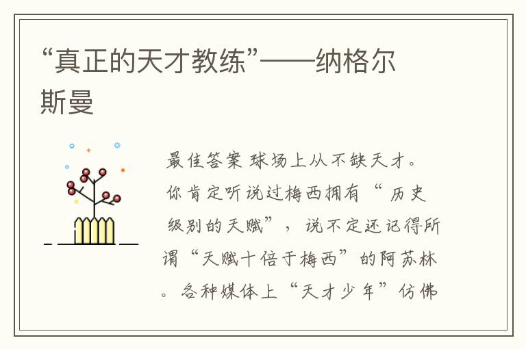 “真正的天才教练”——纳格尔斯曼