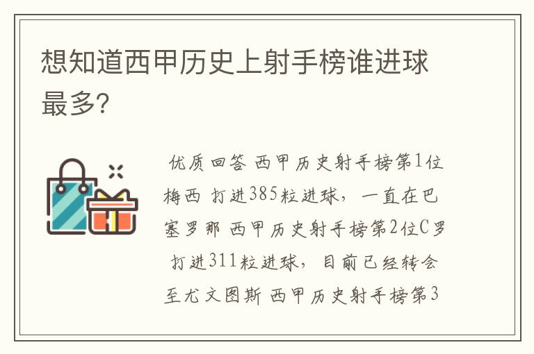 想知道西甲历史上射手榜谁进球最多?