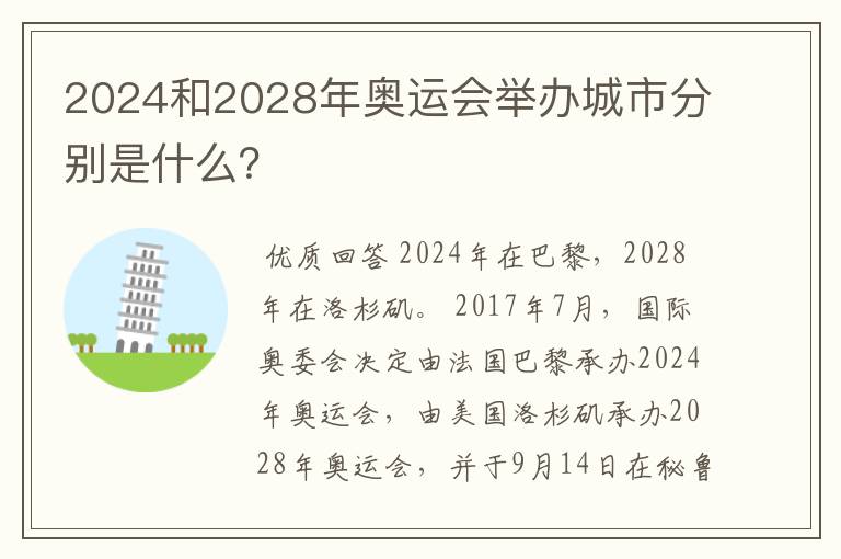 2024和2028年奥运会举办城市分别是什么?