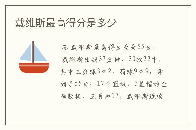 戴维斯最高得分是多少
