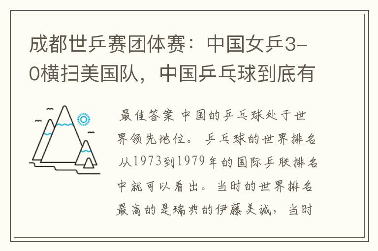 成都世乒赛团体赛:中国女乒3-0横扫美国队,中国乒乓球到底有多强?
