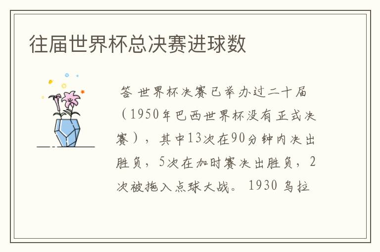 往届世界杯总决赛进球数