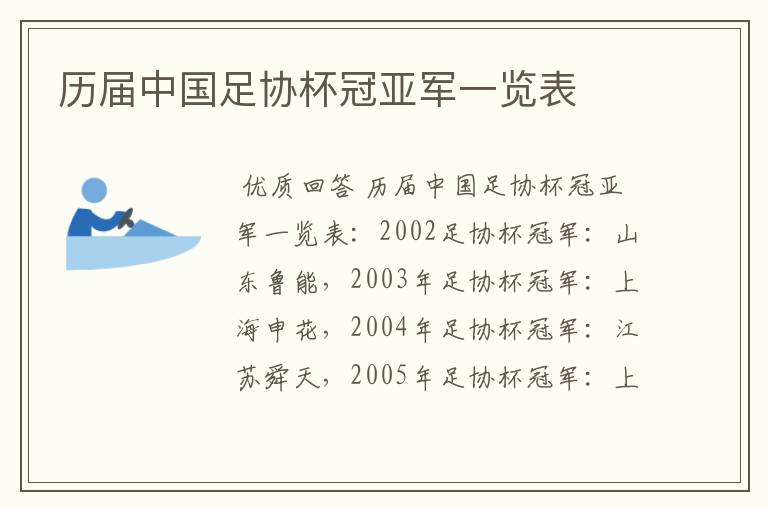 历届中国足协杯冠亚军一览表