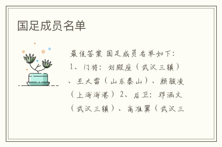 国足成员名单