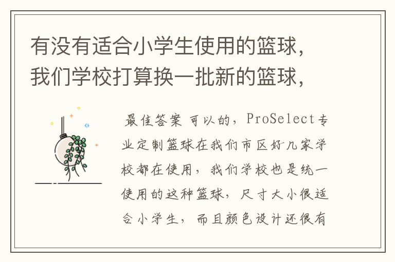 有没有适合小学生使用的篮球,我们学校打算换一批新的篮球,买ProSelect专业定制篮球可靠吗?