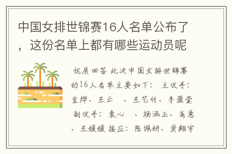 中国女排世锦赛16人名单公布了,这份名单上都有哪些运动员呢?