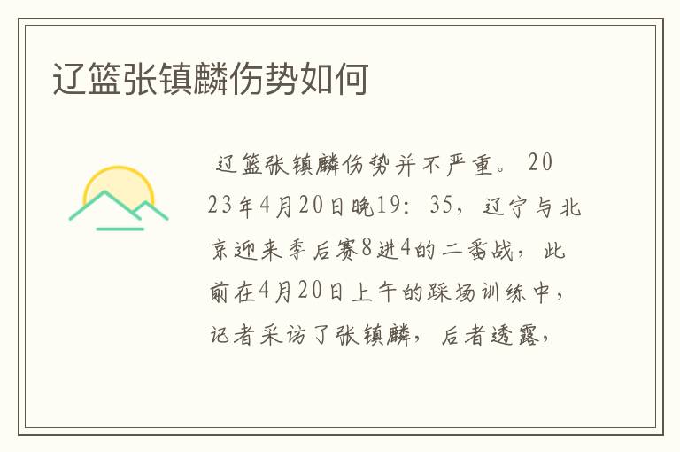 辽篮张镇麟伤势如何