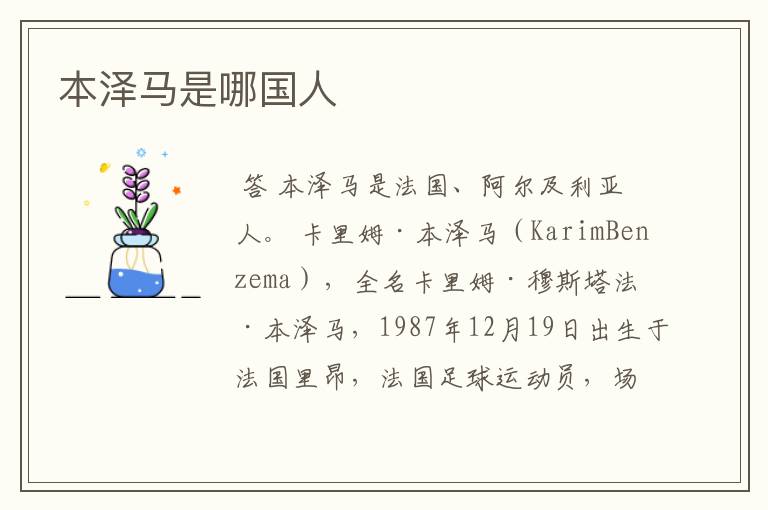 本泽马是哪国人